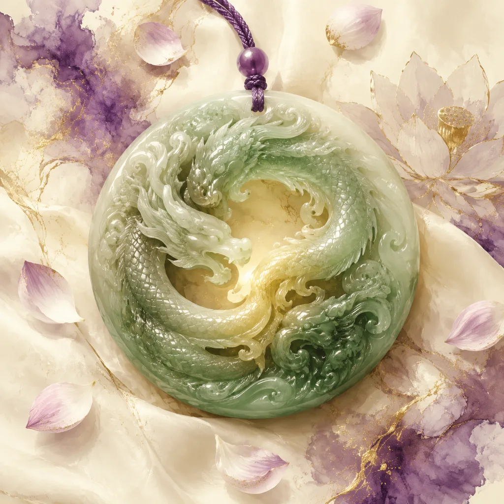 A jade pendant with two intertwined dragons forming a perfect circle, symbolizing the Six Harmonies (六合) concept in BaZi