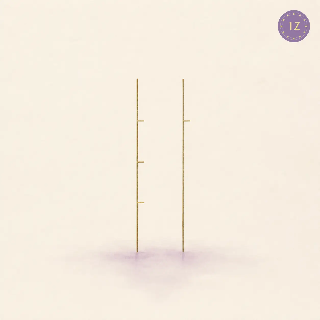 Minimal gold-line chart of two metal branches with hidden stem marks