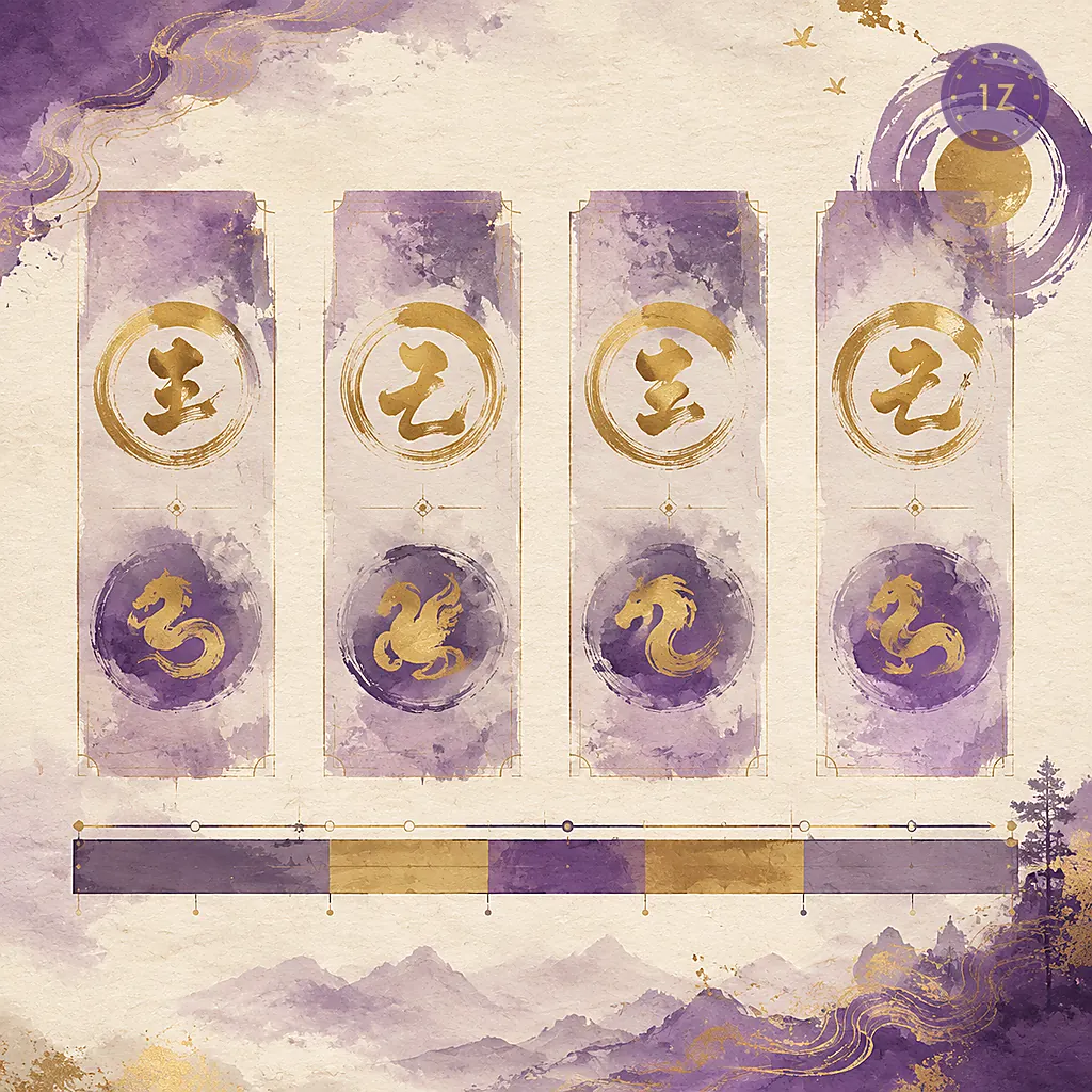 BaZi chart showing the four pillars with Da Yun luck pillar timeline
