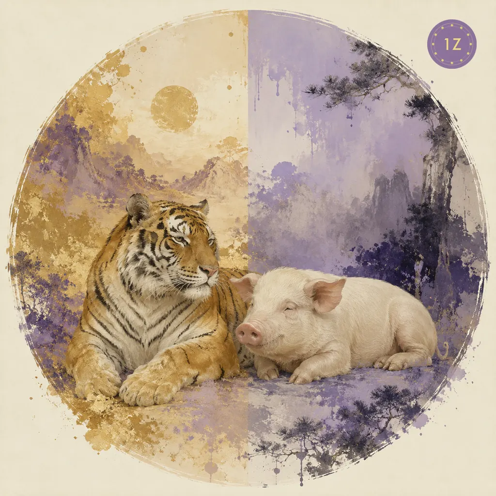 Compatibility matrix of wood zodiac pairs scored 95 to 38 in purple and gold
