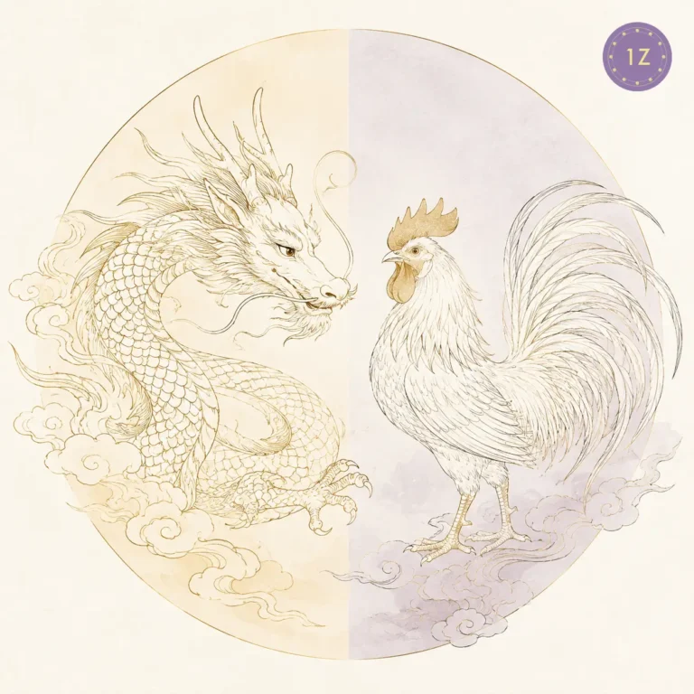 Two minimal gold-line dragons facing across a divided light circle