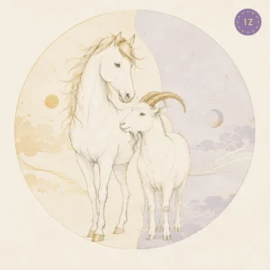 Two minimal gold-line horses facing across a divided light circle
