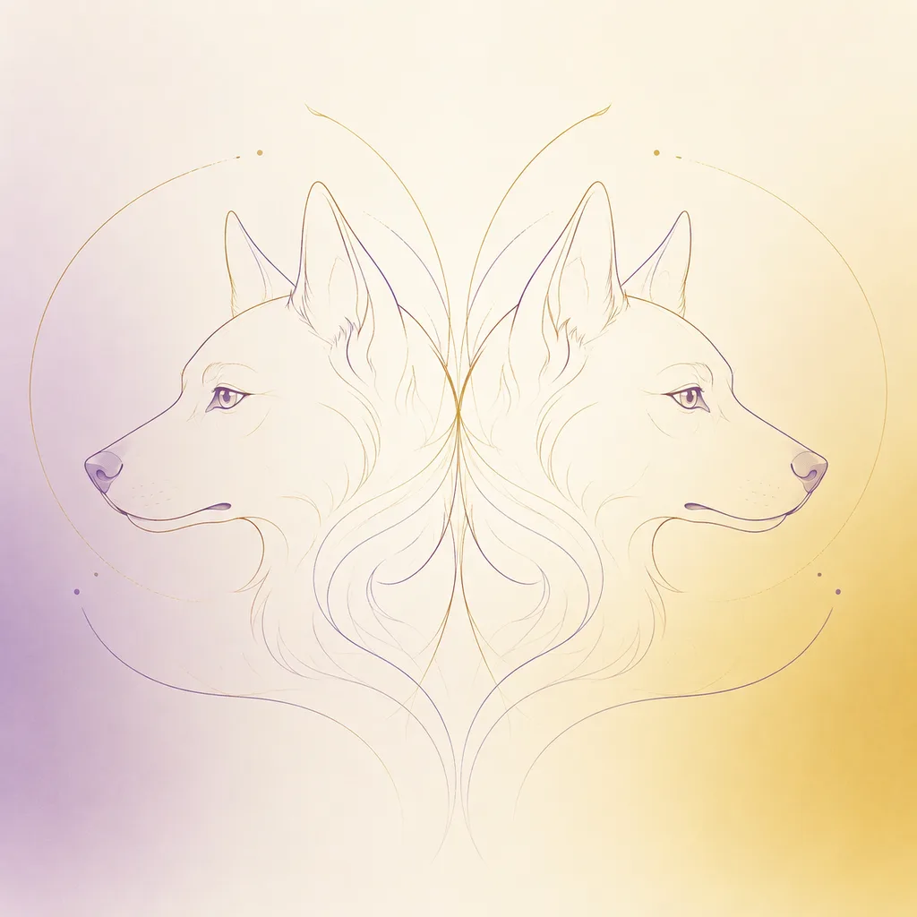 Dog and Dog zodiac pairing concept illustration - Same Sign - minimalist line art
