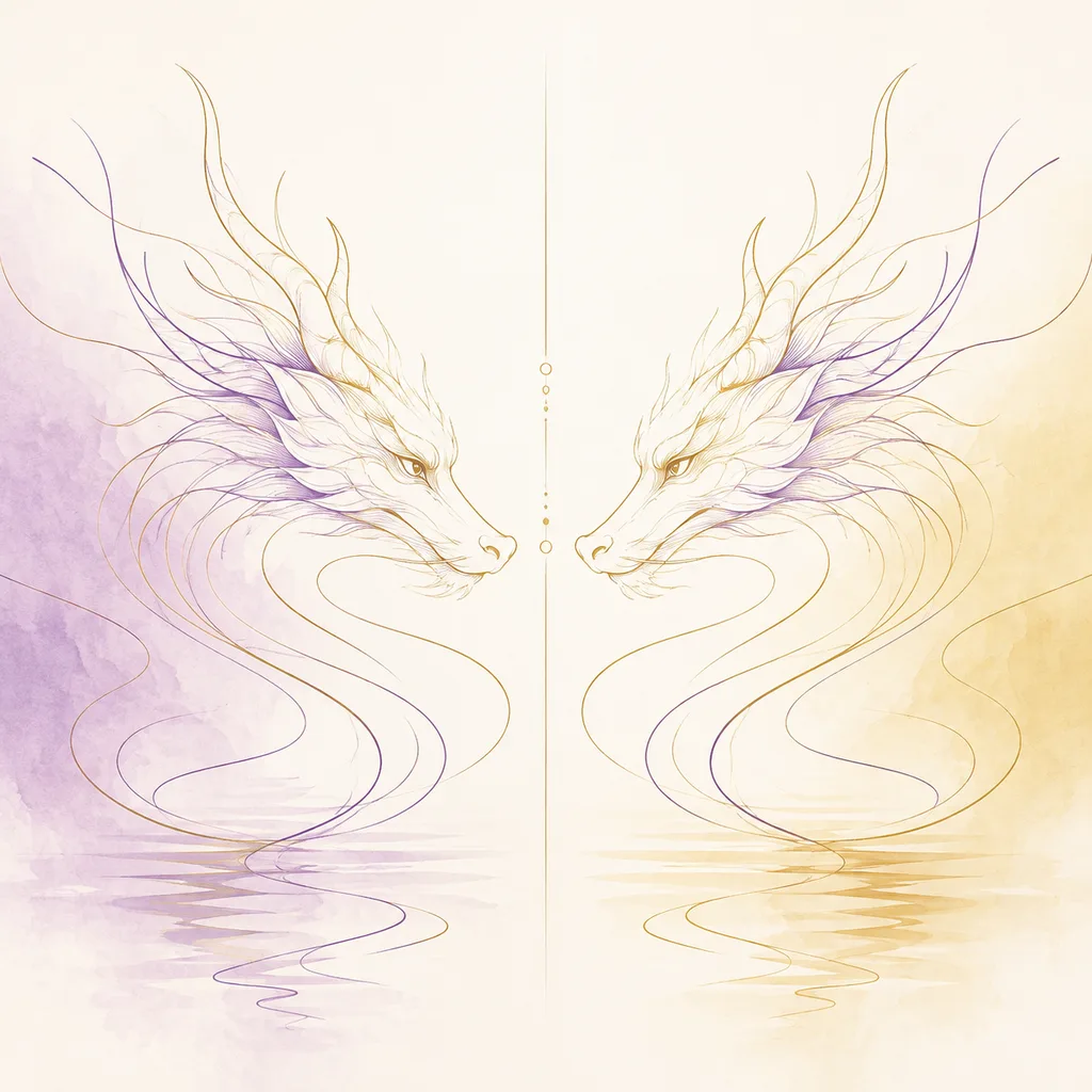 Dragon and Dragon zodiac pairing concept illustration - Same Sign - minimalist line art