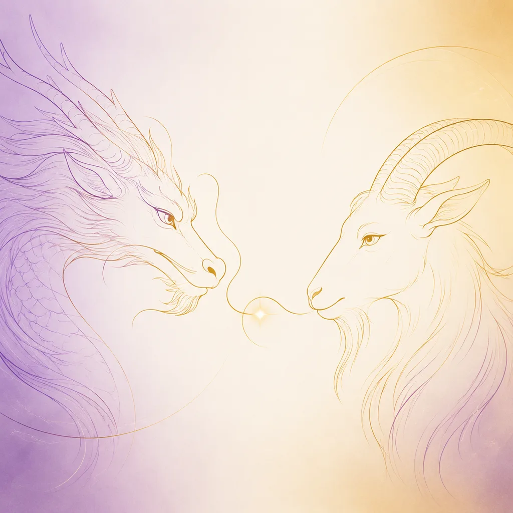 Dragon and Goat zodiac pairing concept illustration - Compatibility - minimalist line art