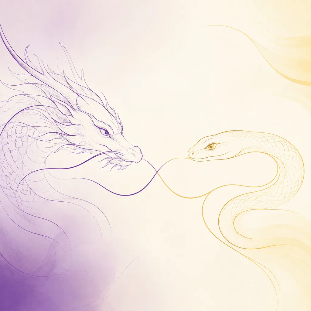 Dragon and Snake zodiac pairing concept illustration - Compatibility - minimalist line art