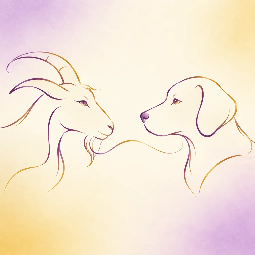 Goat and Dog zodiac pairing concept illustration - Compatibility - minimalist line art