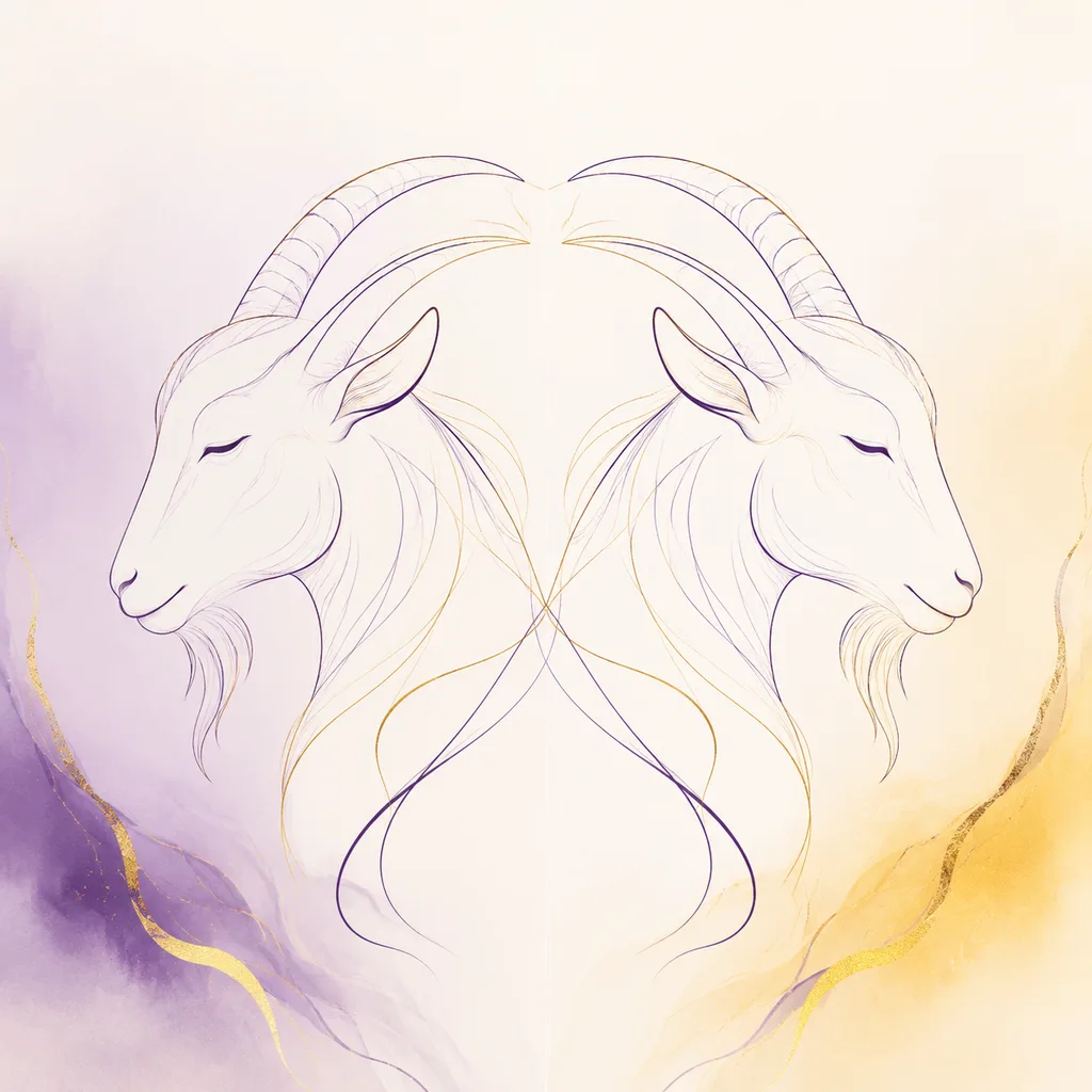 Goat and Goat zodiac pairing concept illustration - Same Sign - minimalist line art