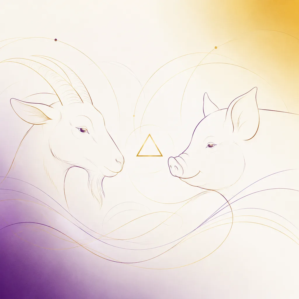 Goat and Pig zodiac pairing concept illustration - San He (Trine) - minimalist line art