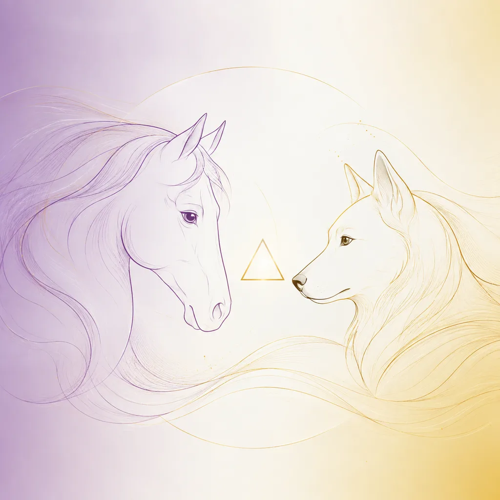 Horse and Dog zodiac pairing concept illustration - San He (Trine) - minimalist line art
