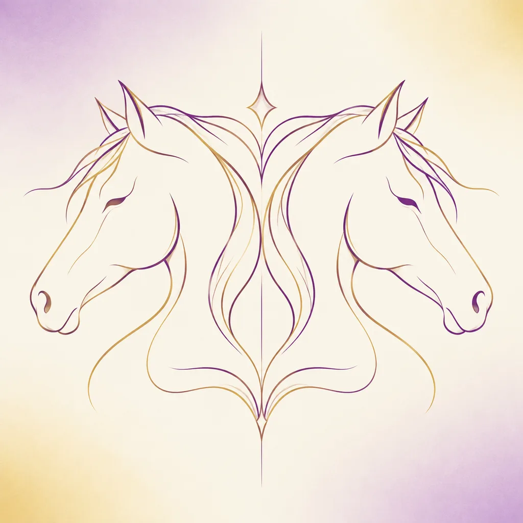 Horse and Horse zodiac pairing concept illustration - Same Sign - minimalist line art