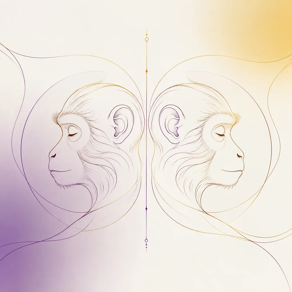 Monkey and Monkey zodiac pairing concept illustration - Same Sign - minimalist line art