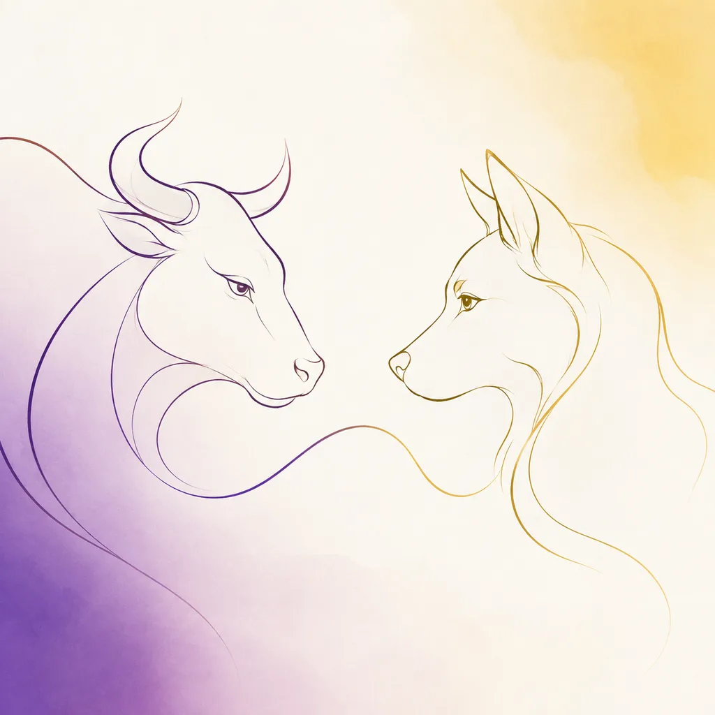 Ox and Dog zodiac pairing concept illustration - Compatibility - minimalist line art