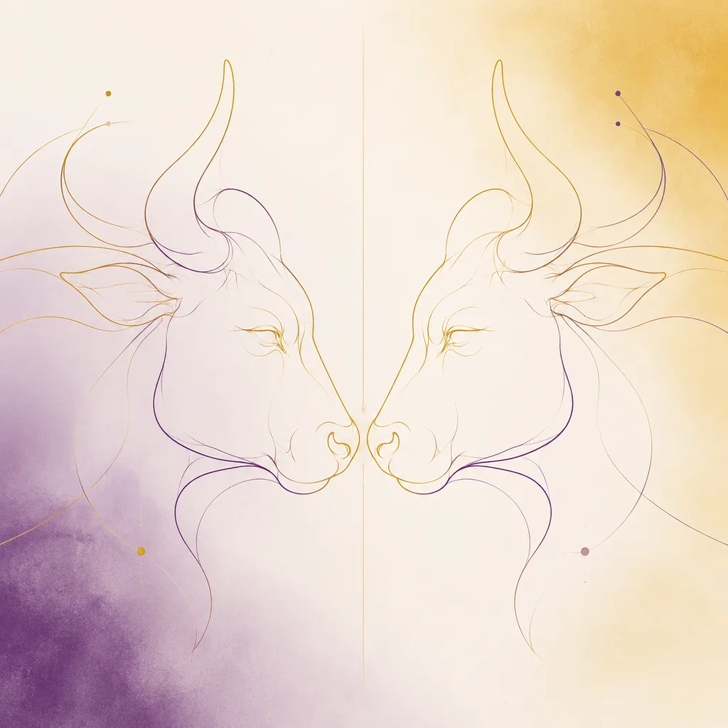 Ox and Ox zodiac pairing concept illustration - Same Sign - minimalist line art