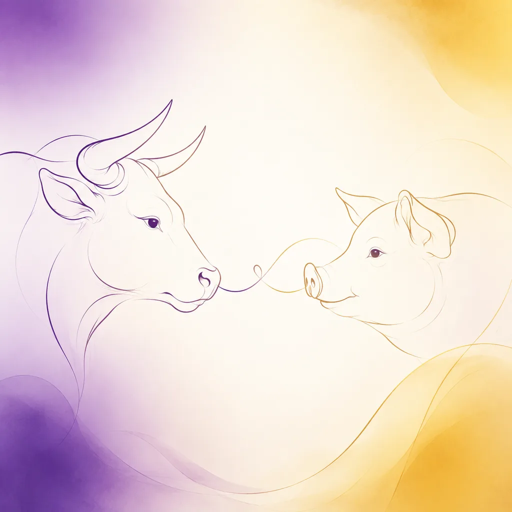 Ox and Pig zodiac pairing concept illustration - Compatibility - minimalist line art