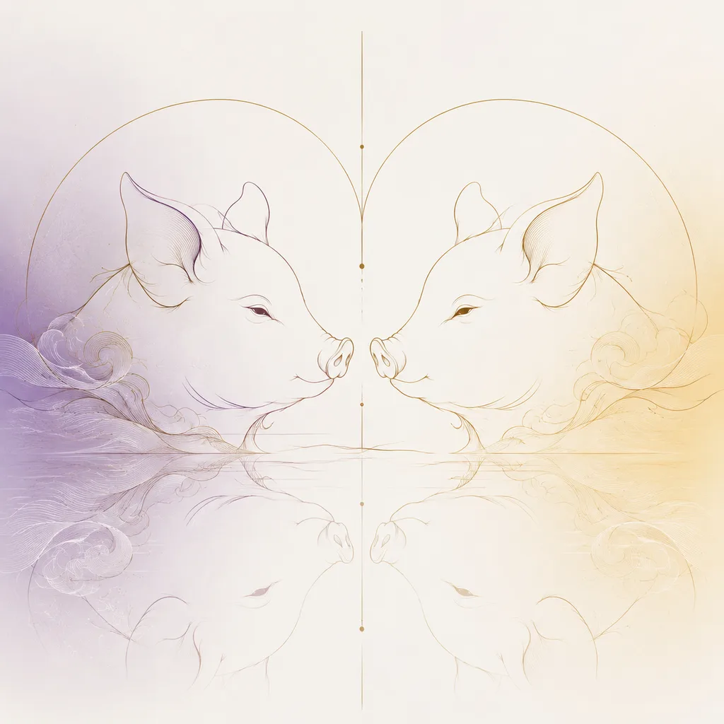 Pig and Pig zodiac pairing concept illustration - Same Sign - minimalist line art