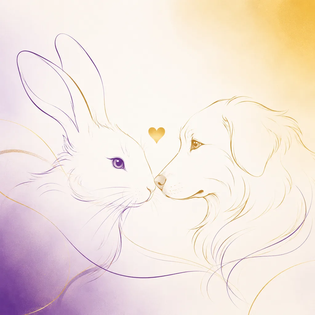 Rabbit and Dog zodiac pairing concept illustration - Liu He (Six Harmony) - minimalist line art