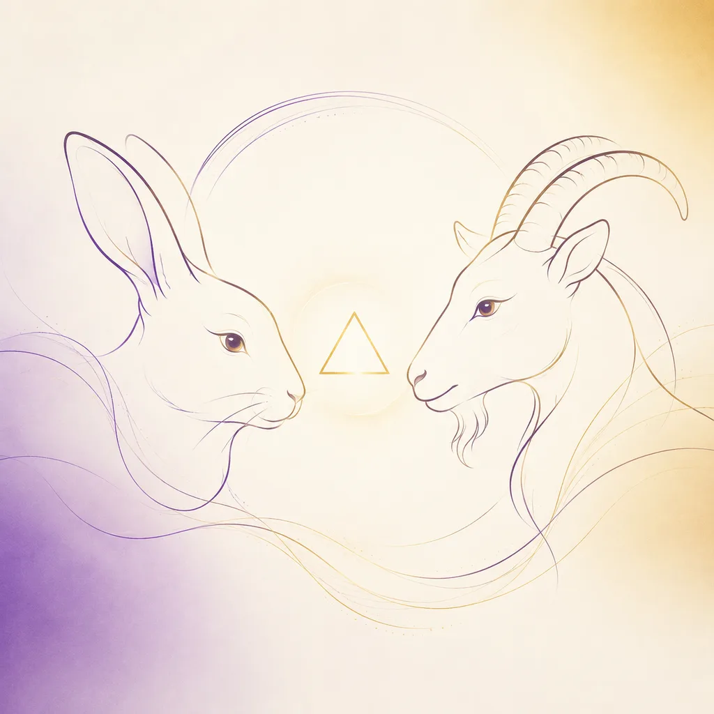 Rabbit and Goat zodiac pairing concept illustration - San He (Trine) - minimalist line art