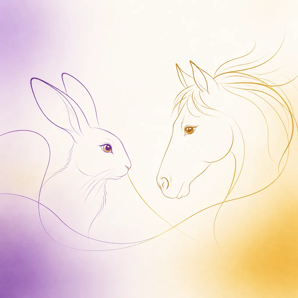 Rabbit and Horse zodiac pairing concept illustration - Compatibility - minimalist line art