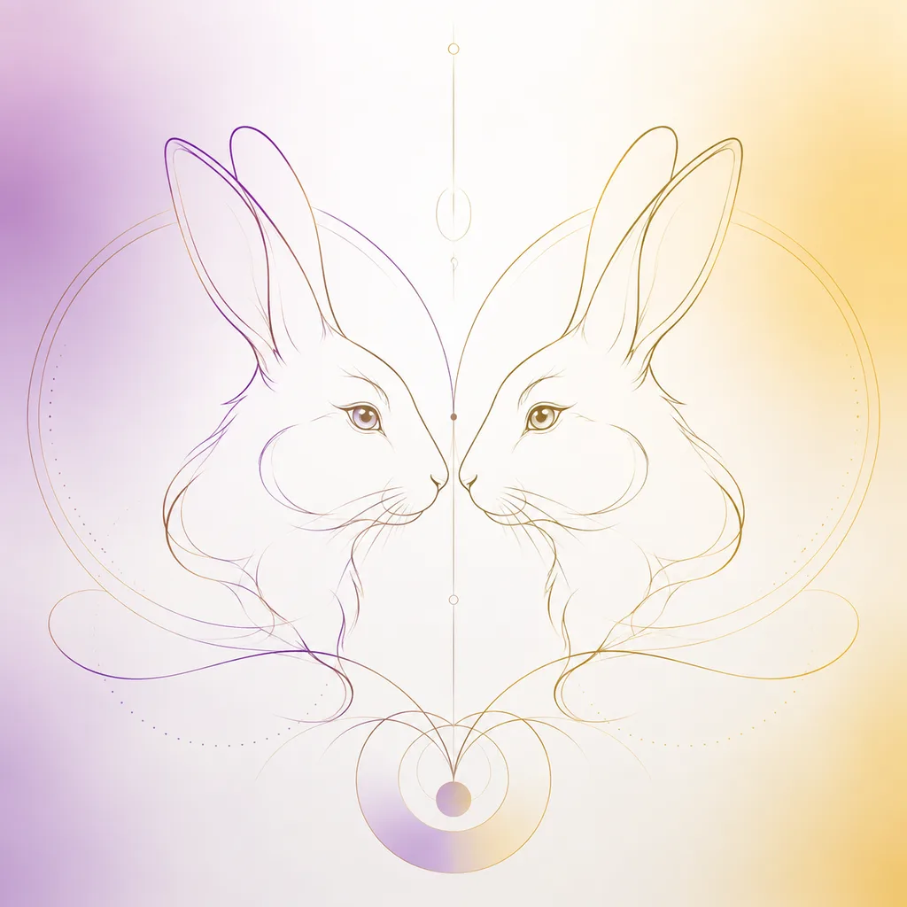 Rabbit and Rabbit zodiac pairing concept illustration - Same Sign - minimalist line art