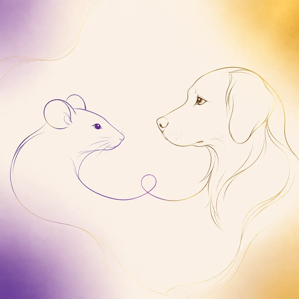 Rat and Dog zodiac pairing concept illustration - Compatibility - minimalist line art