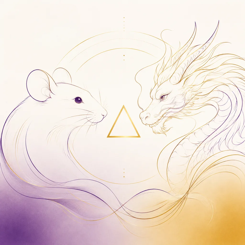 Rat and Dragon zodiac pairing concept illustration - San He (Trine) - minimalist line art