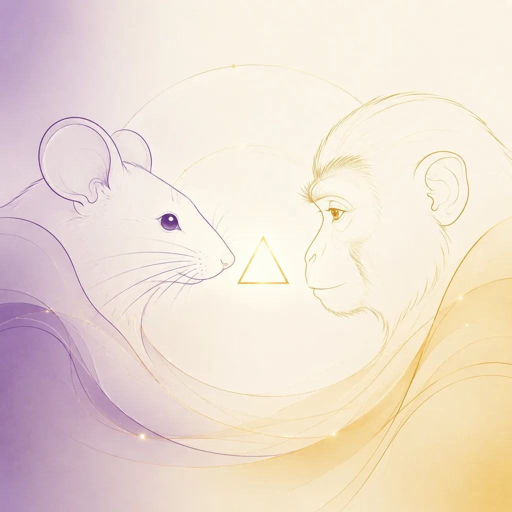 Rat and Monkey zodiac pairing concept illustration - San He (Trine) - minimalist line art