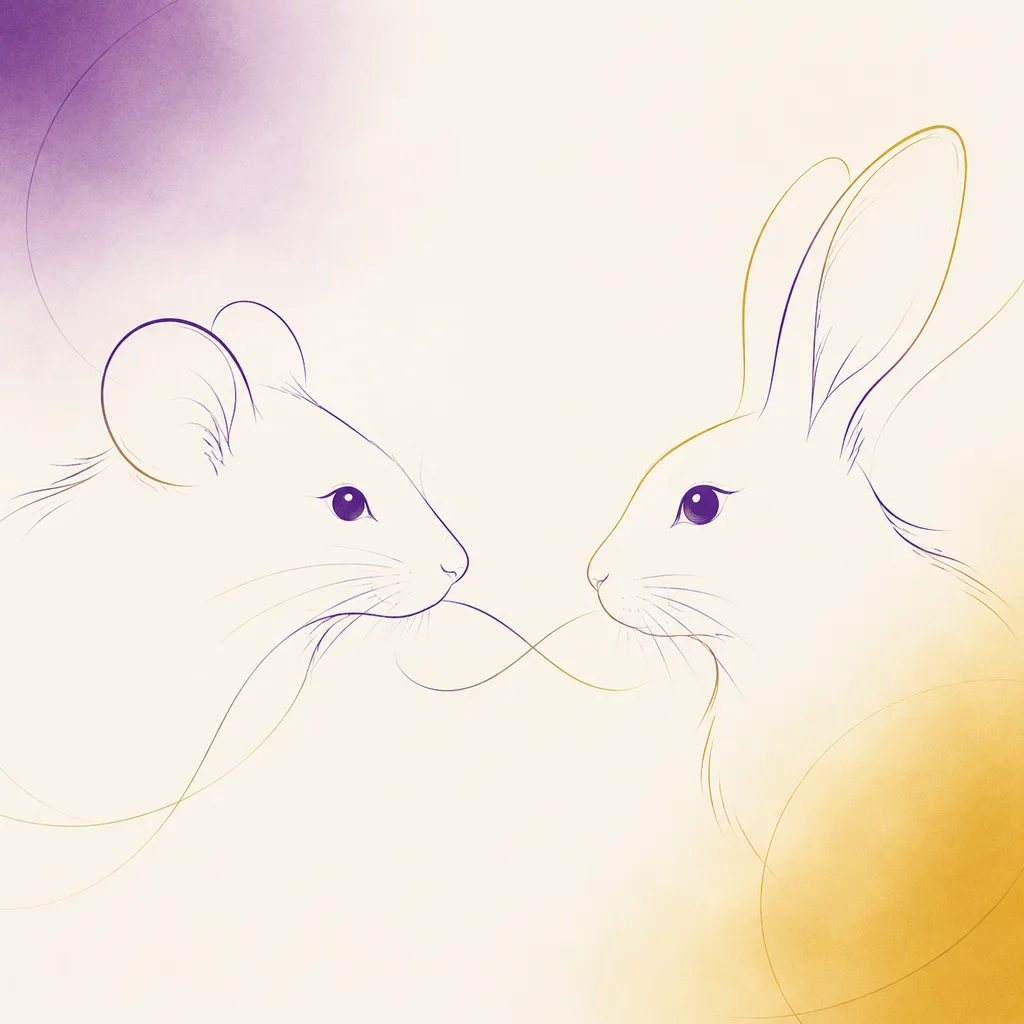 Rat and Rabbit zodiac pairing concept illustration - Compatibility - minimalist line art