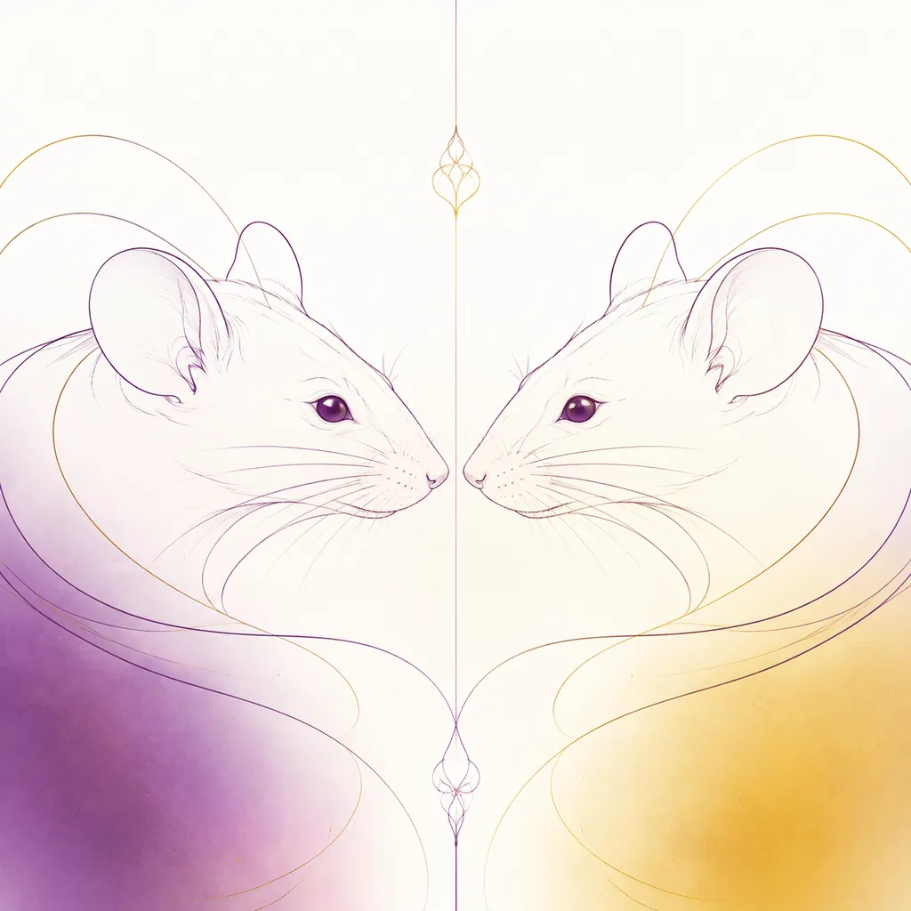 Rat and Rat zodiac pairing concept illustration - Same Sign - minimalist line art