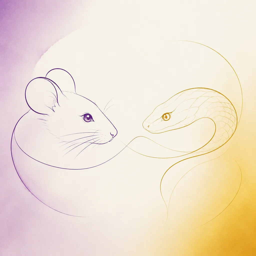 Rat and Snake zodiac pairing concept illustration - Compatibility - minimalist line art