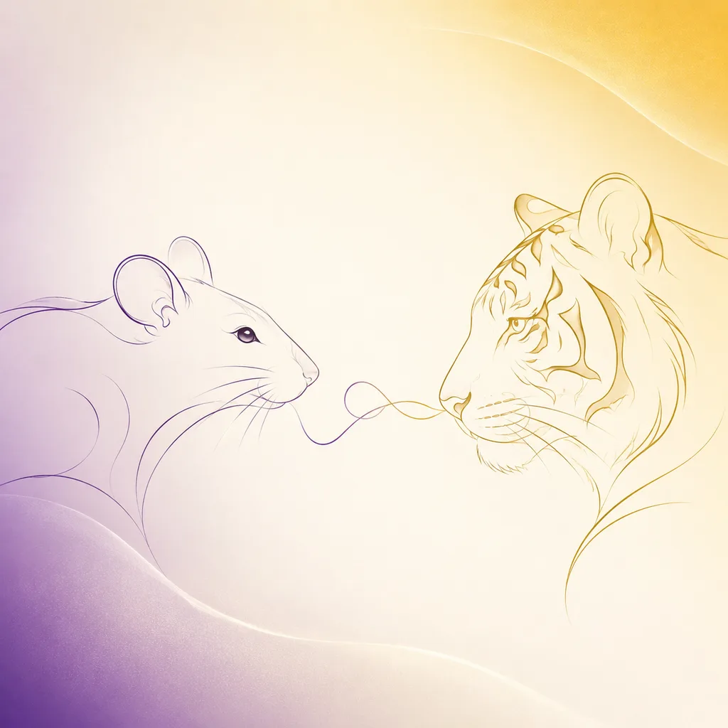 Rat and Tiger zodiac pairing concept illustration - Compatibility - minimalist line art