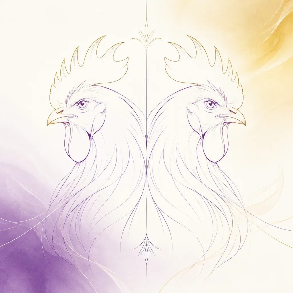 Rooster and Rooster zodiac pairing concept illustration - Same Sign - minimalist line art