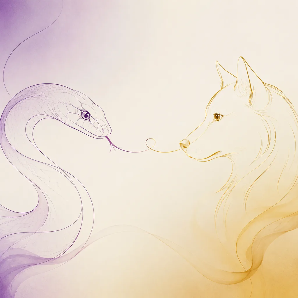 Snake and Dog zodiac pairing concept illustration - Compatibility - minimalist line art