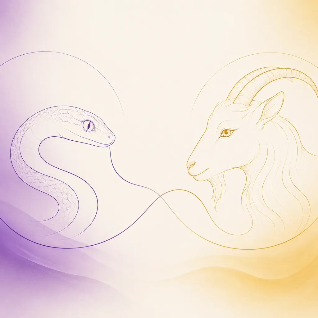 Snake and Goat zodiac pairing concept illustration - Compatibility - minimalist line art