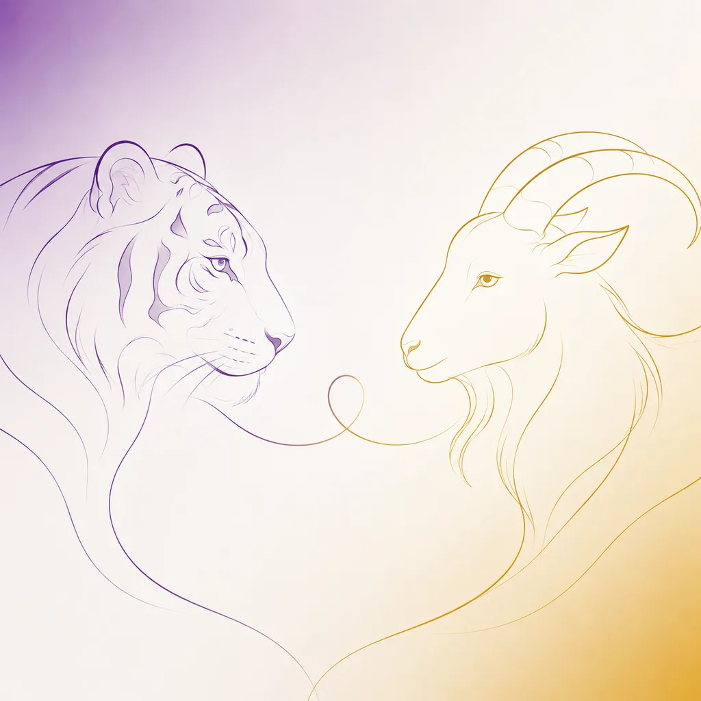 Tiger and Goat zodiac pairing concept illustration - Compatibility - minimalist line art