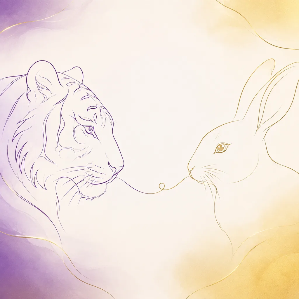 Tiger and Rabbit zodiac pairing concept illustration - Compatibility - minimalist line art