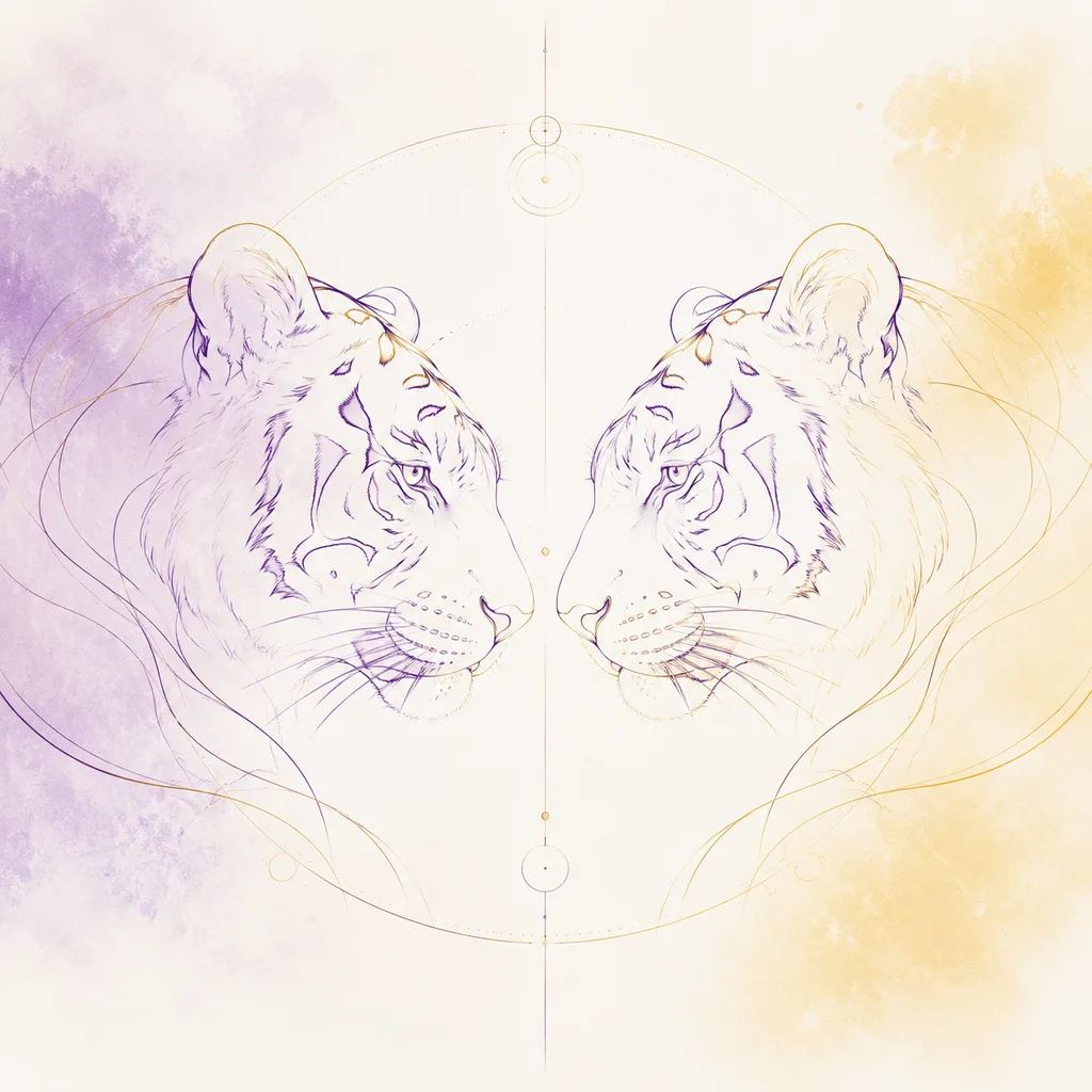 Tiger and Tiger zodiac pairing concept illustration - Same Sign - minimalist line art