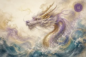 Chinese zodiac Water Dragon symbol with flowing water and dragon imagery