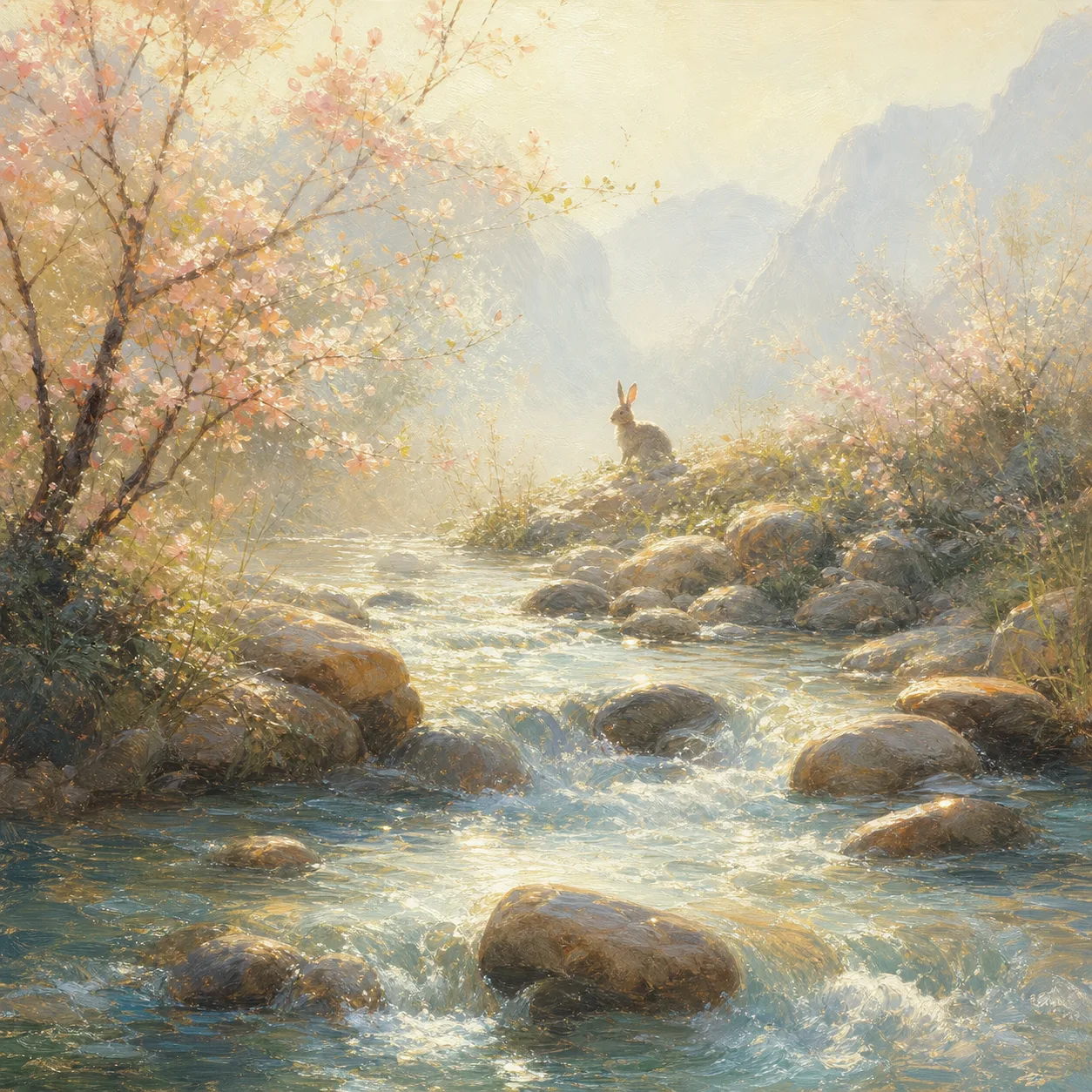 Creek-Water Rabbit concept illustration - 乙卯 (Yi-Mao) BaZi combination