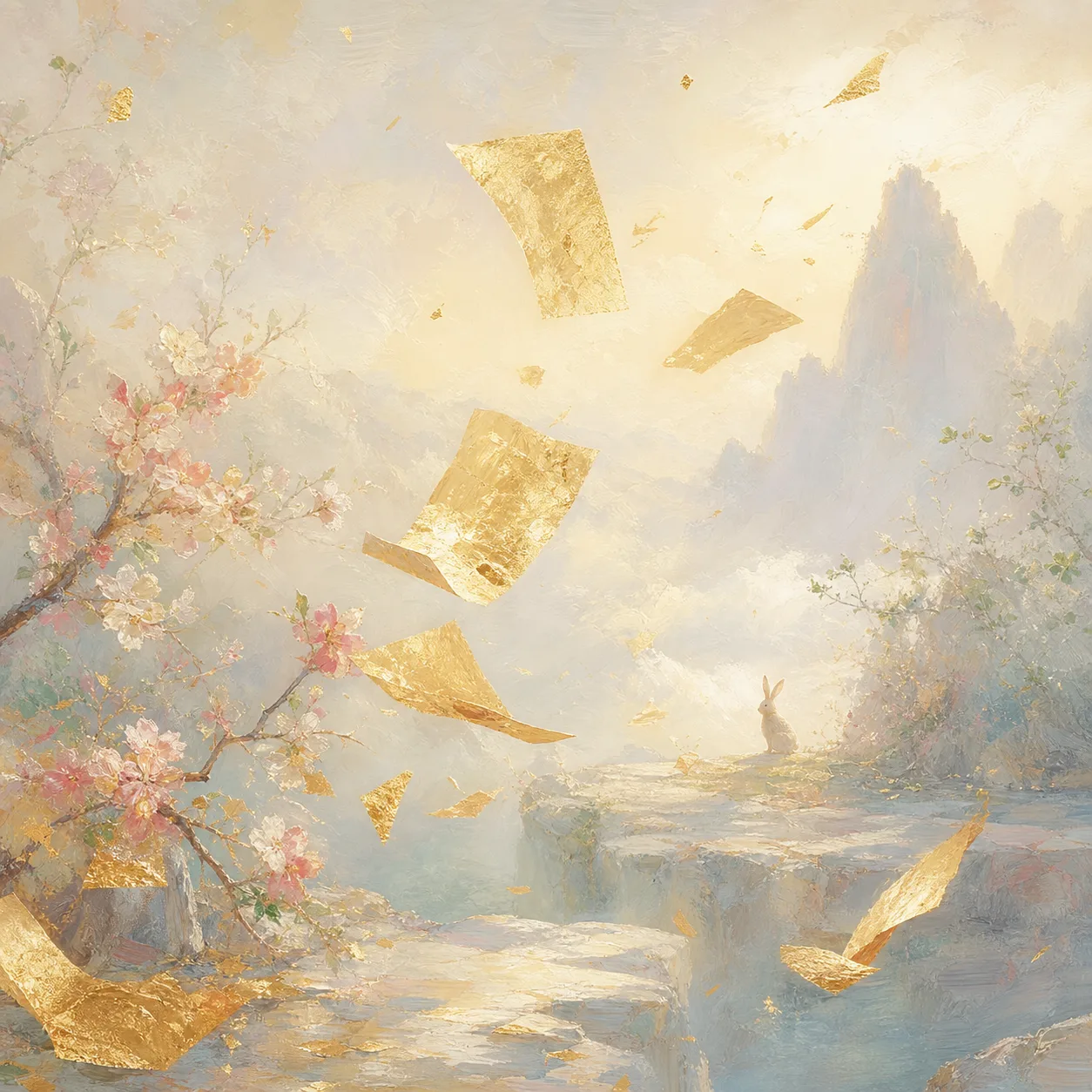Gold-Leaf-Metal Rabbit concept illustration - 癸卯 (Gui-Mao) BaZi combination