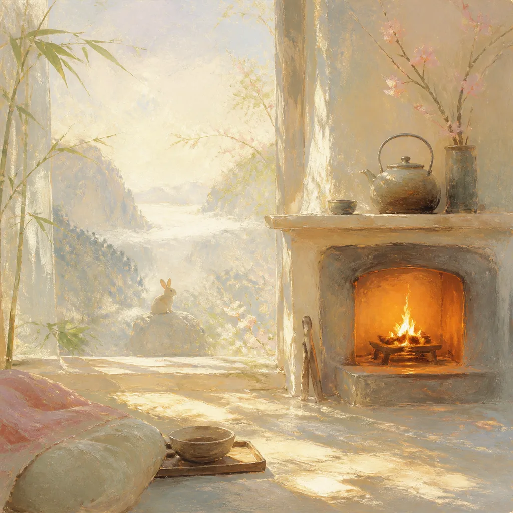 Hearth Fire Rabbit concept illustration - 丁卯 (Ding-Mao) BaZi combination