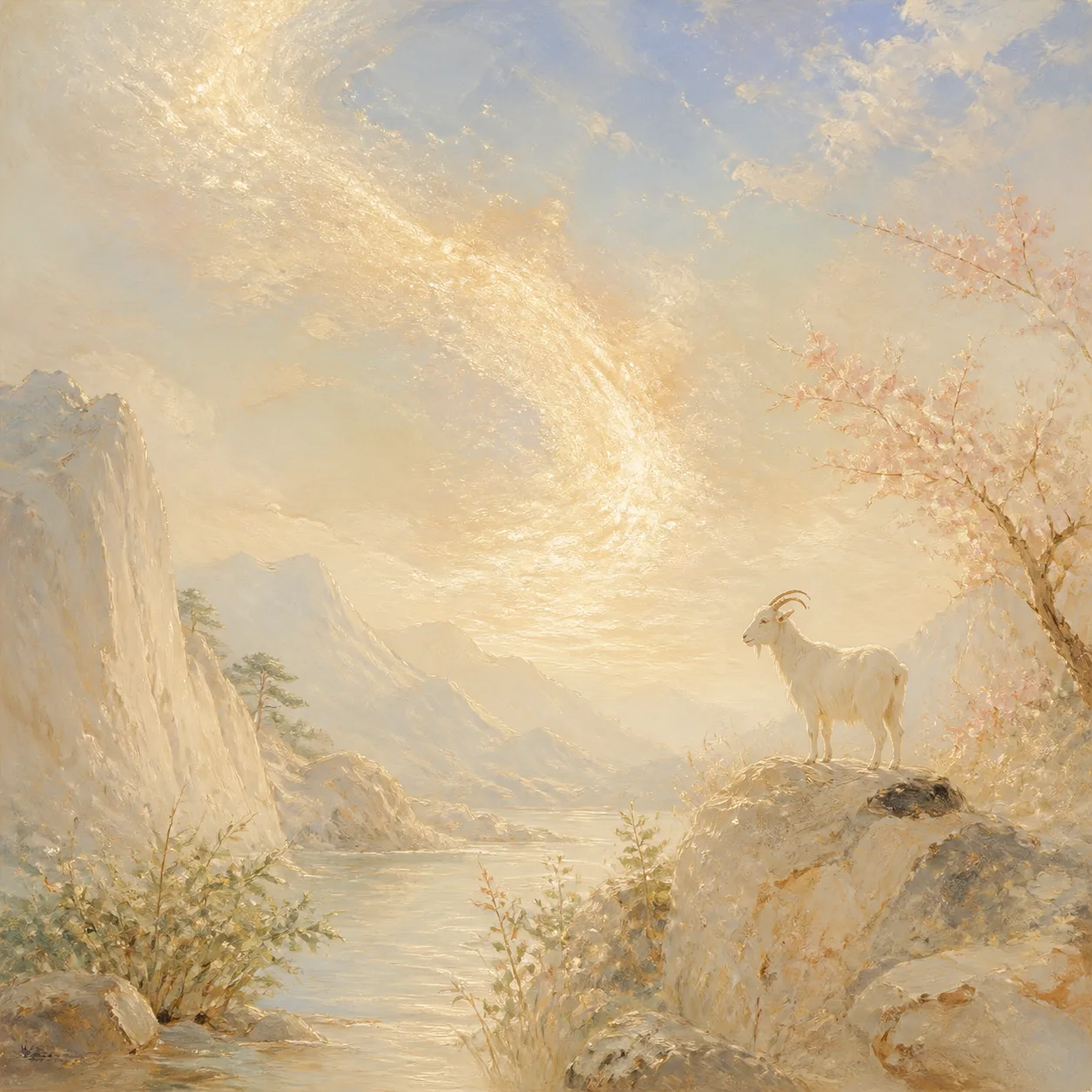 Heavenly-Water Goat concept illustration - 丁未 (Ding-Wei) BaZi combination