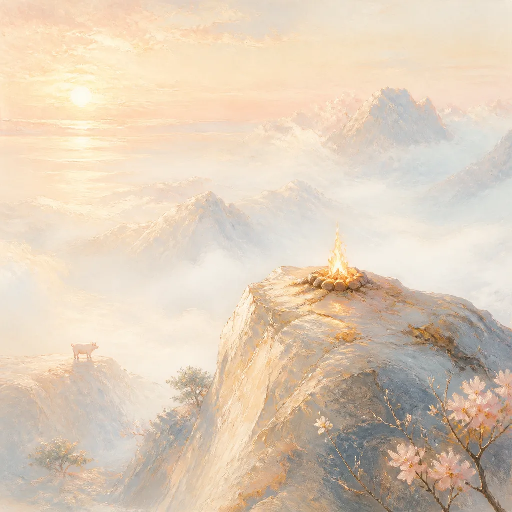 Mountain-Fire Pig concept illustration - 乙亥 (Yi-Hai) BaZi combination