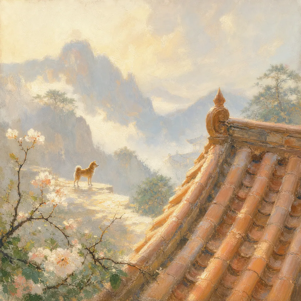 Roof-Earth Dog concept illustration - 丙戌 (Bing-Xu) BaZi combination