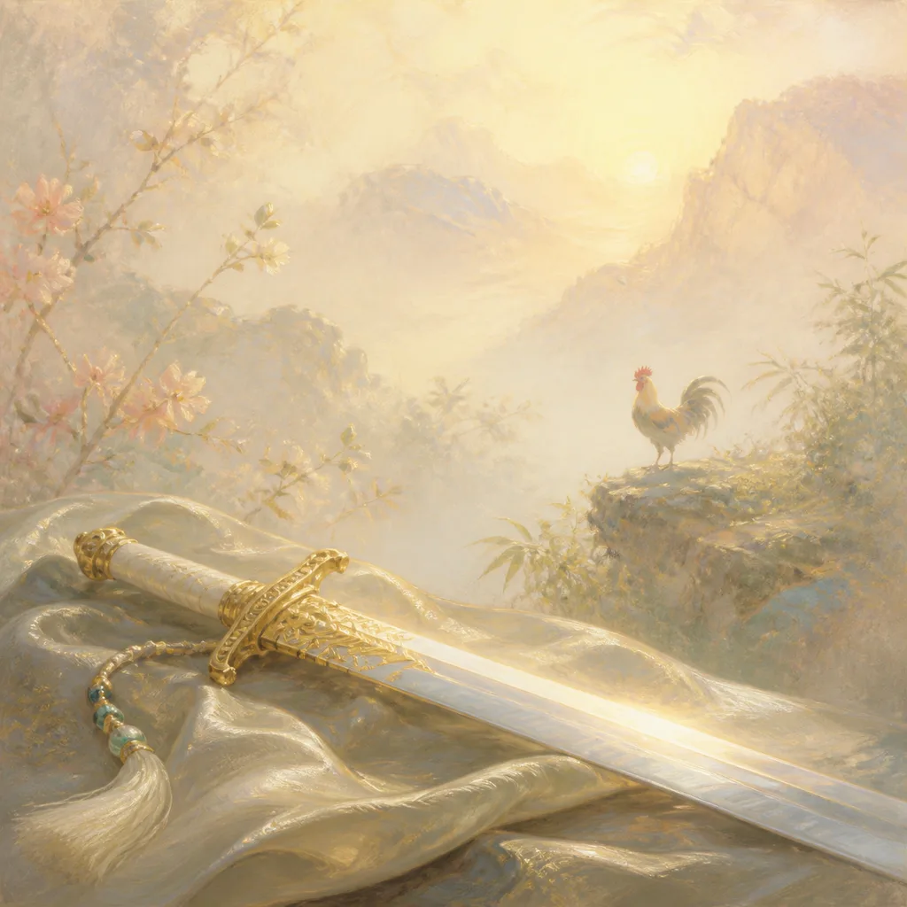 Sword-Metal Rooster concept illustration - 癸酉 (Gui-You) BaZi combination