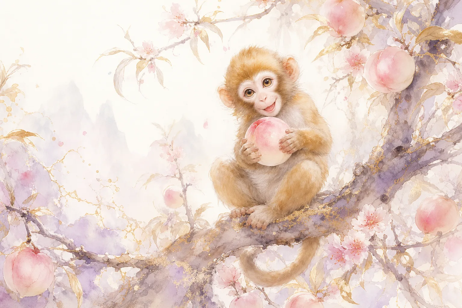 Year of the Monkey - Chinese Zodiac watercolor illustration