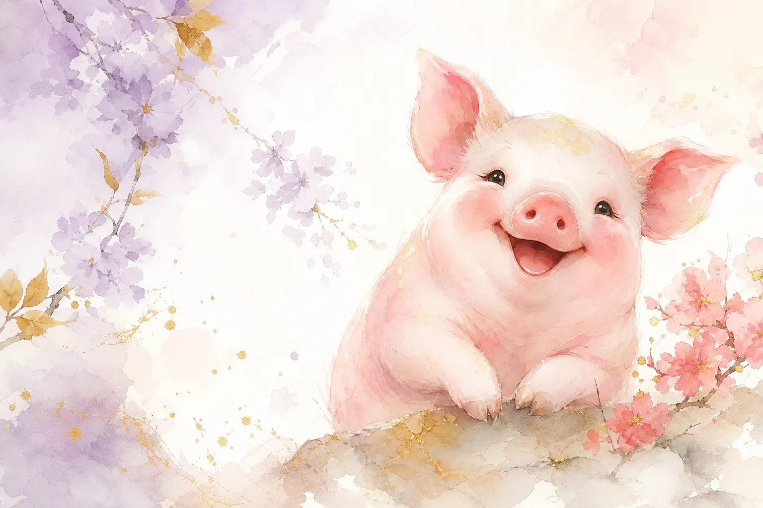 Year of the Pig - Chinese Zodiac watercolor illustration