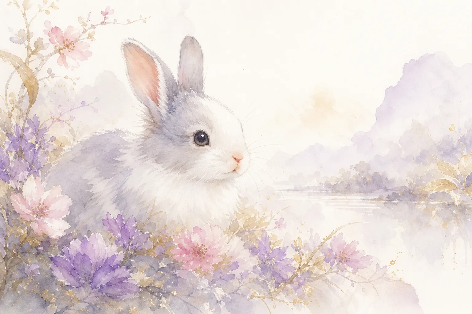 Year of the Rabbit - Chinese Zodiac watercolor illustration