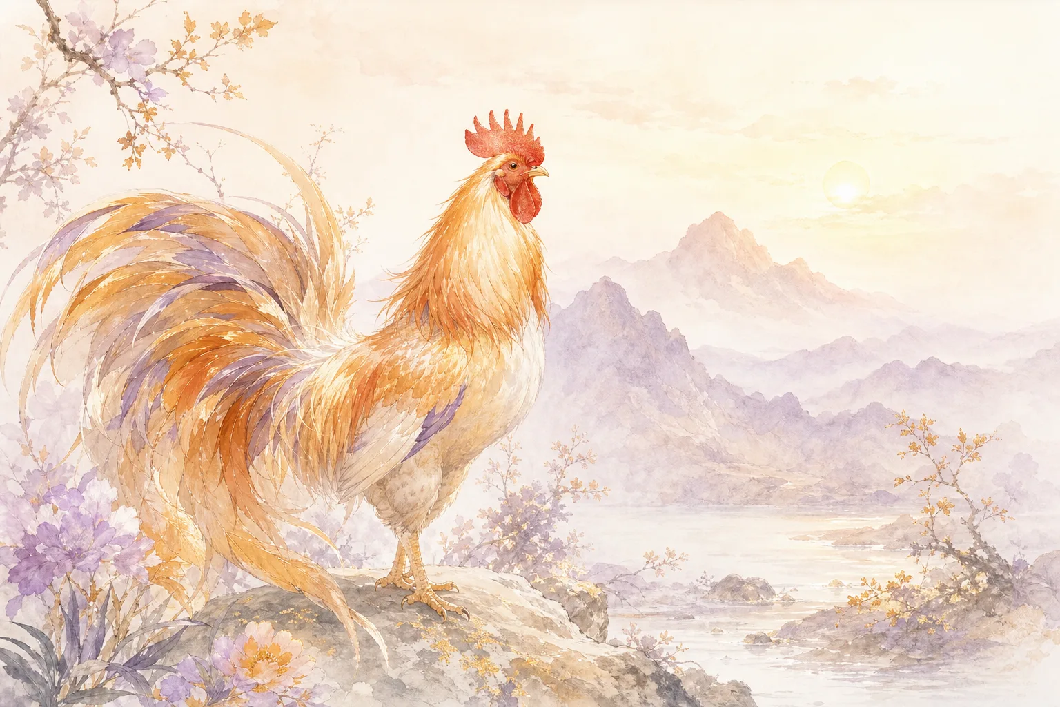 Year of the Rooster - Chinese Zodiac watercolor illustration