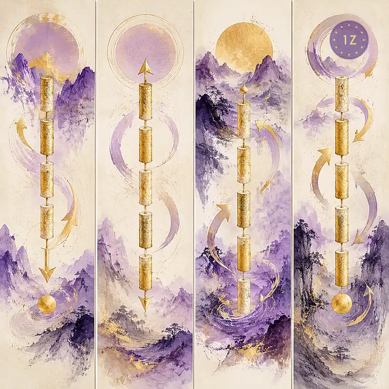Four direction examples as flowing pillar diagrams